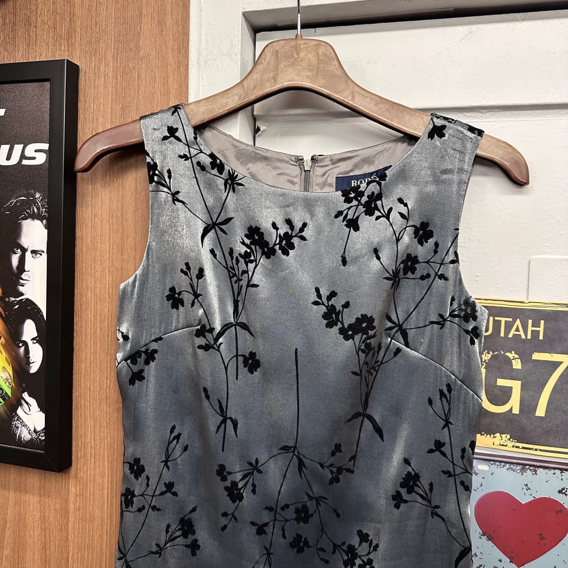 Gray Satin Velvet Flower Long Dress 상품이미지3