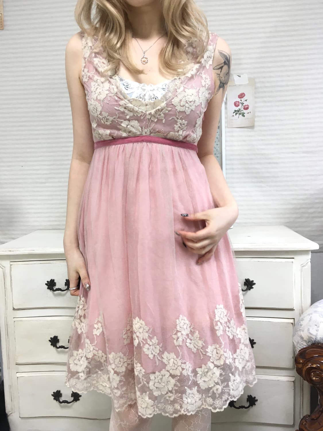 블루걸 블루마린 핑크 레이스 원피스 상품이미지3