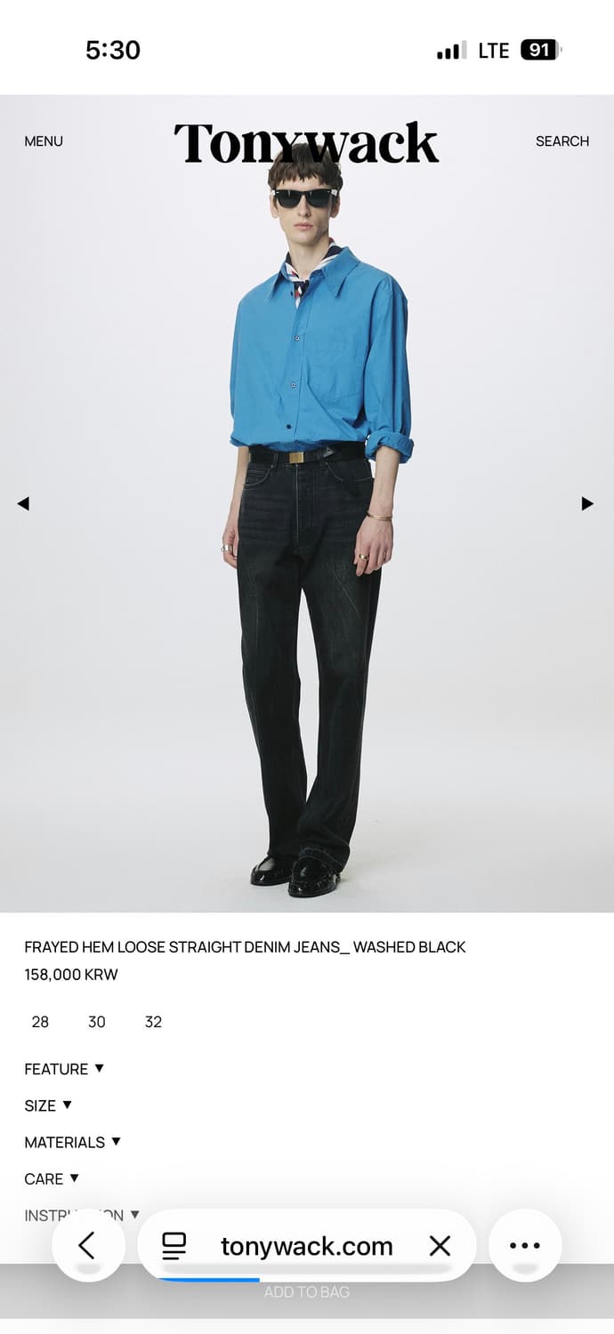 26ss 토니웩 루즈 스트레이트 데님 팬츠 워시드 블랙 32사이즈 새상품 상품이미지2