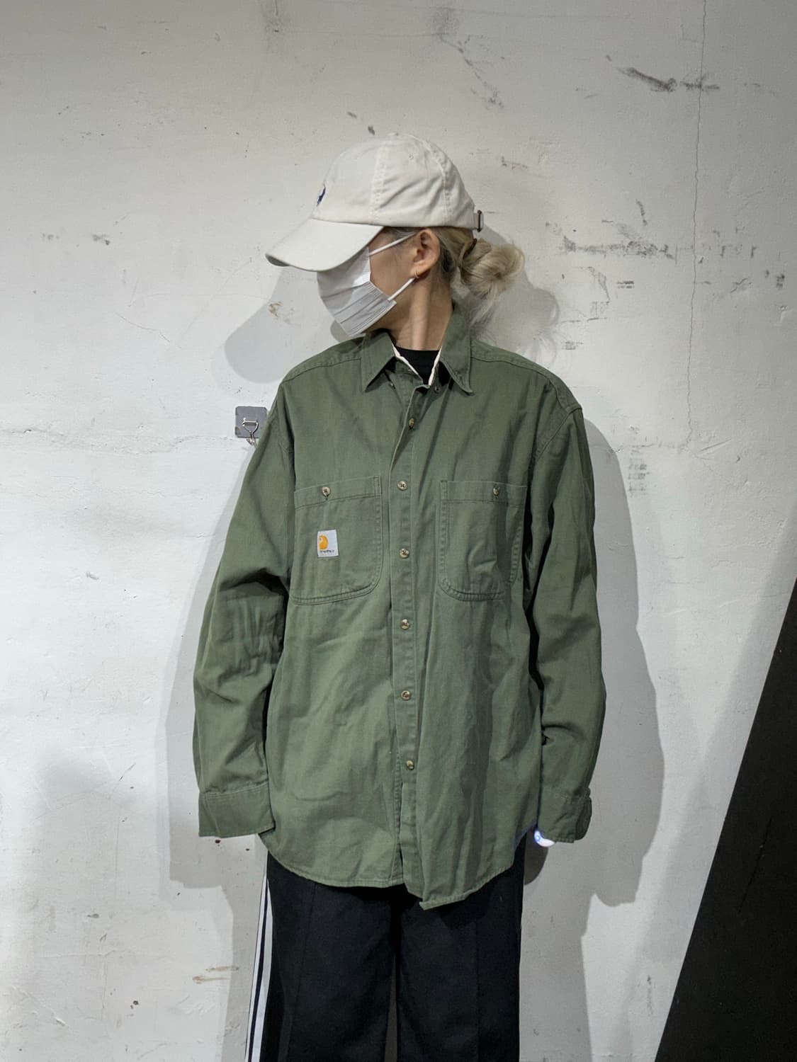 칼하트 카키 솔리드 오버핏 워크 셔츠 L 상품이미지2