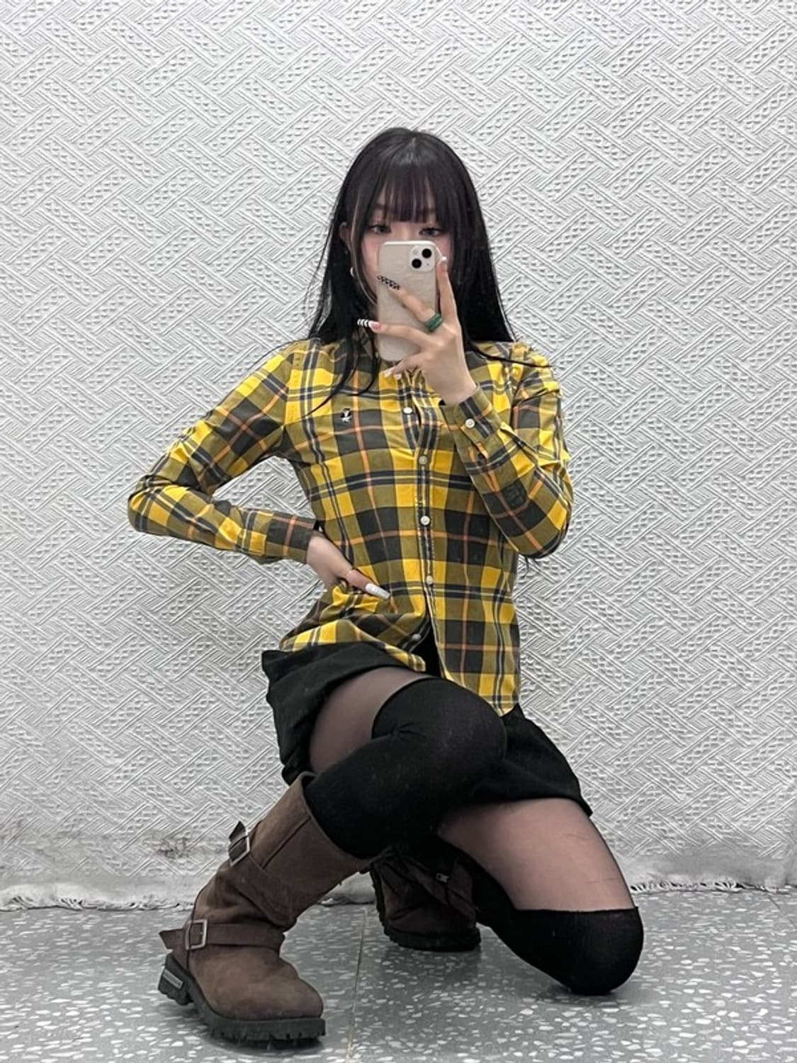 티니위니 컨트리 빈티지 슬림 머스타드 플란넬체크 셔츠 85 C10703 상품이미지1