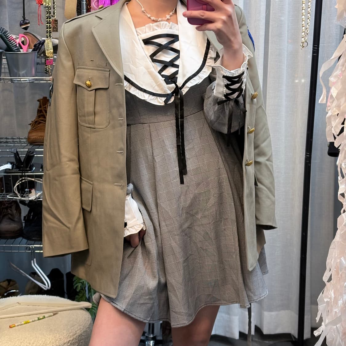 글랜체크 메이드 드레스 상품이미지1