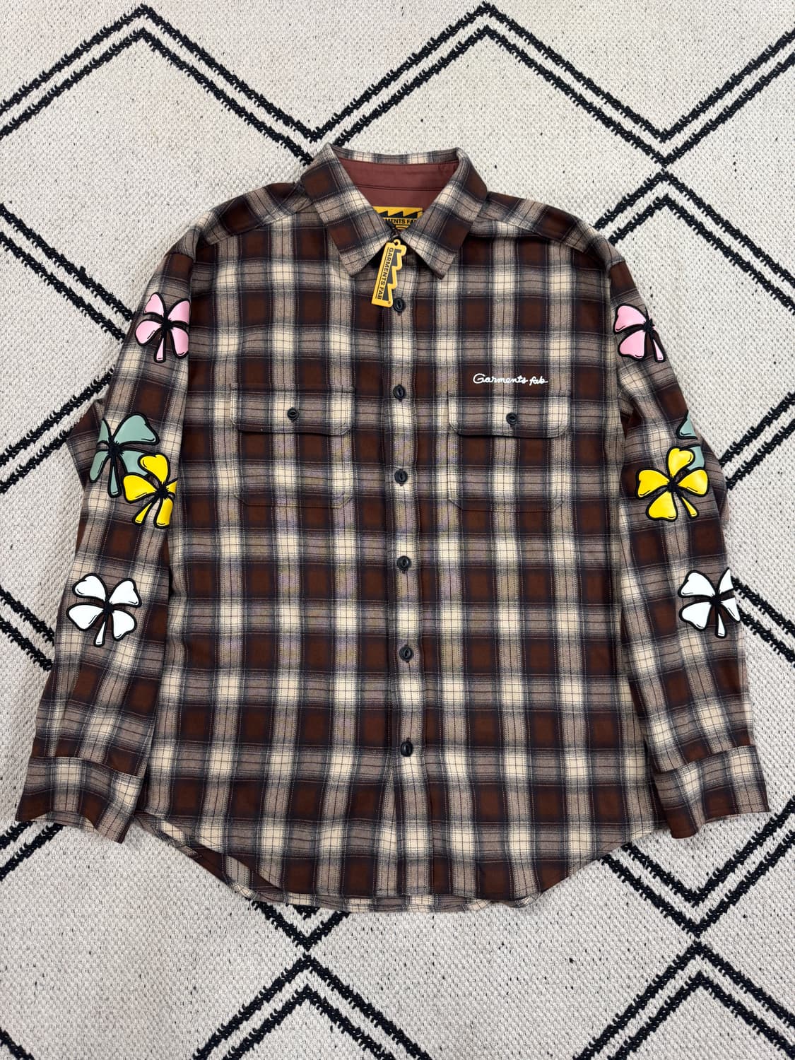 [새제품/L] 가먼츠팹 클로버 체크 셔츠 - 브라운 상품이미지3