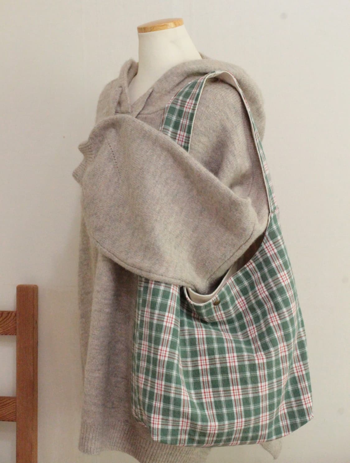 핸드메이드 원핸들백 그린 체크 가방 상품이미지2