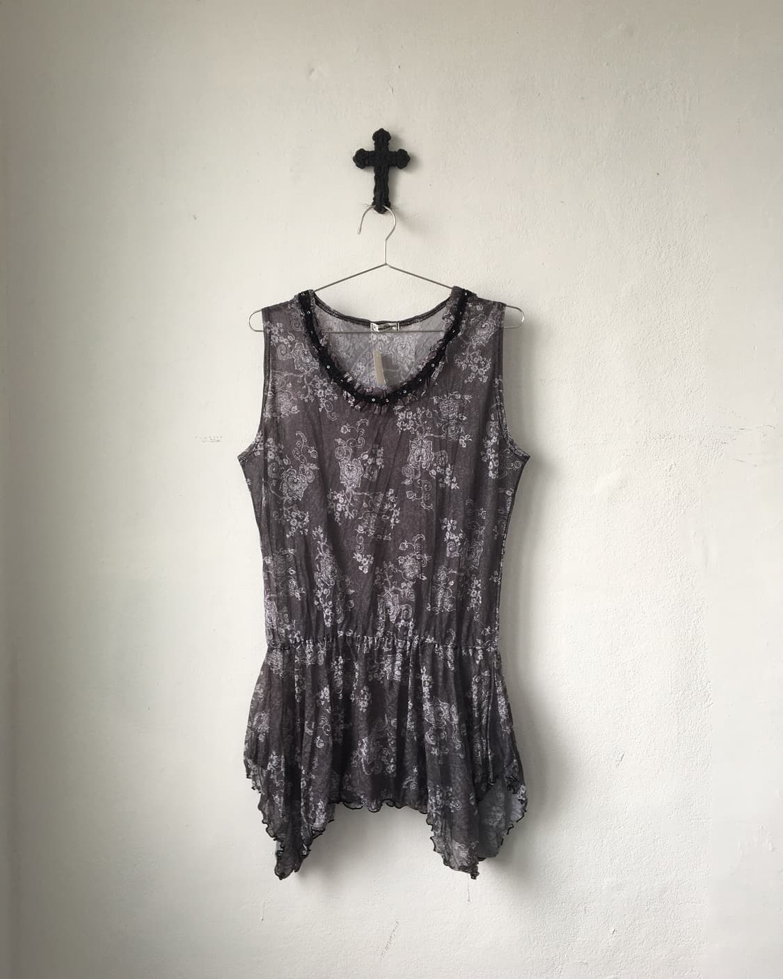 Ornament pattern mesh unbalanced sleevel 상품이미지2
