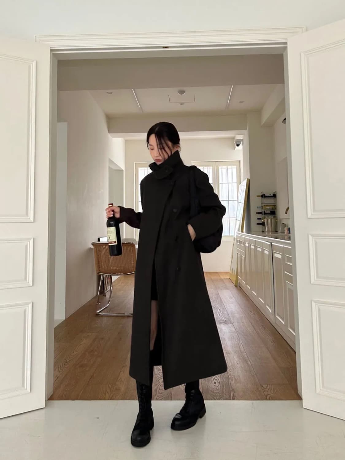 (새상품) 옵텐소 패치 넥 울 롱 코트 상품이미지1