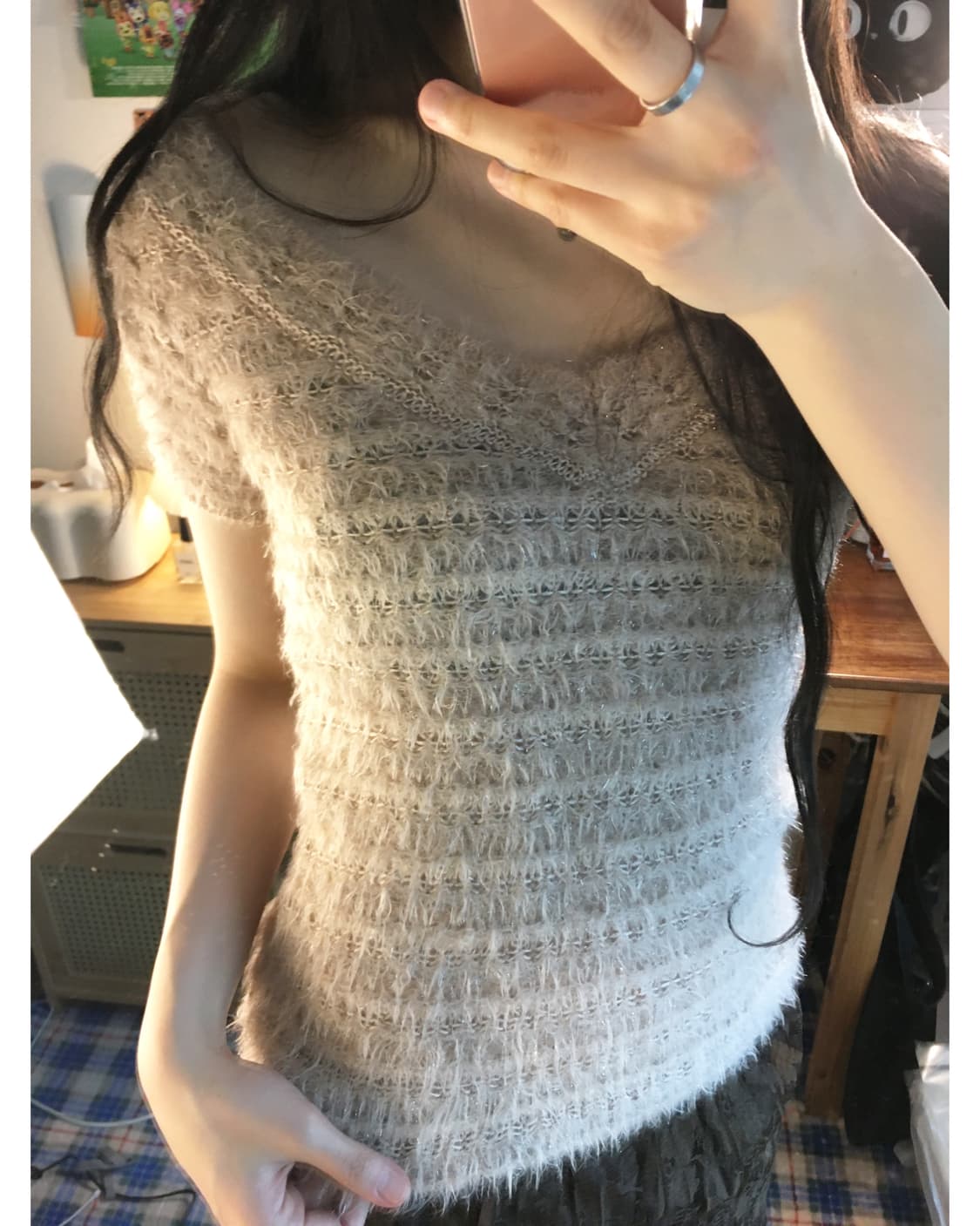 VINTAGE GLITTER TEXTURE TOP PINK BEIGE  상품이미지3