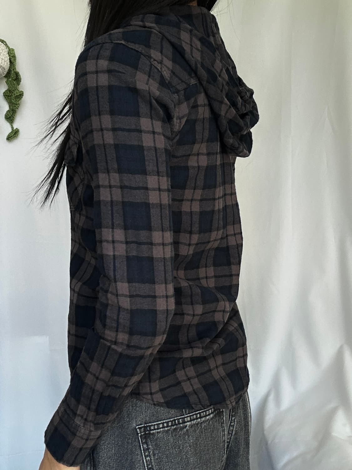 빈티지 후드 체크 긴팔셔츠 상품이미지3