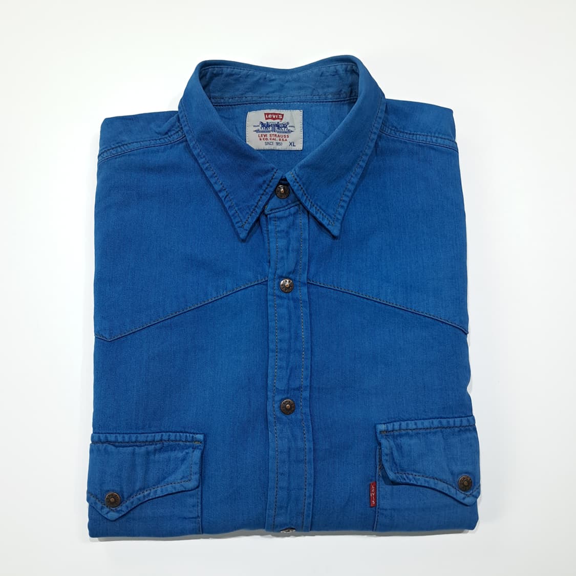 CL751 XL 리바이스 90s 코튼 웨스턴스냅 블루 데님셔츠 남방 상품이미지8
