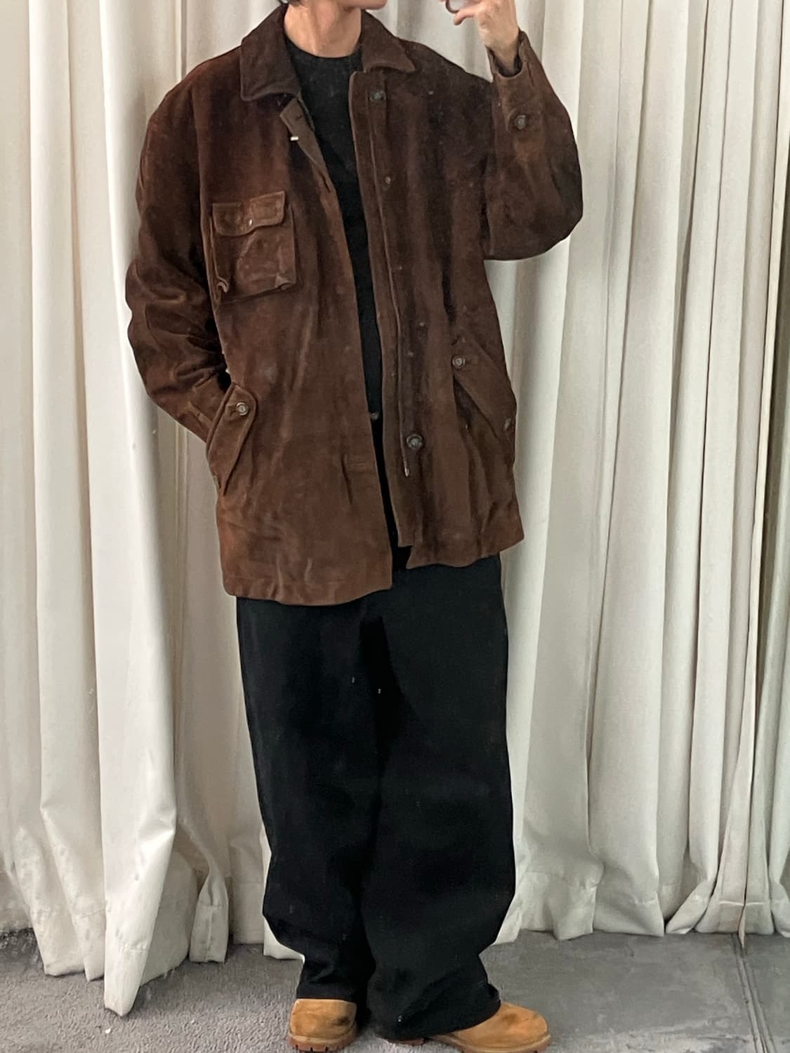 NAB 브라운 소가죽 스웨이드 하프 코트 L 상품이미지7