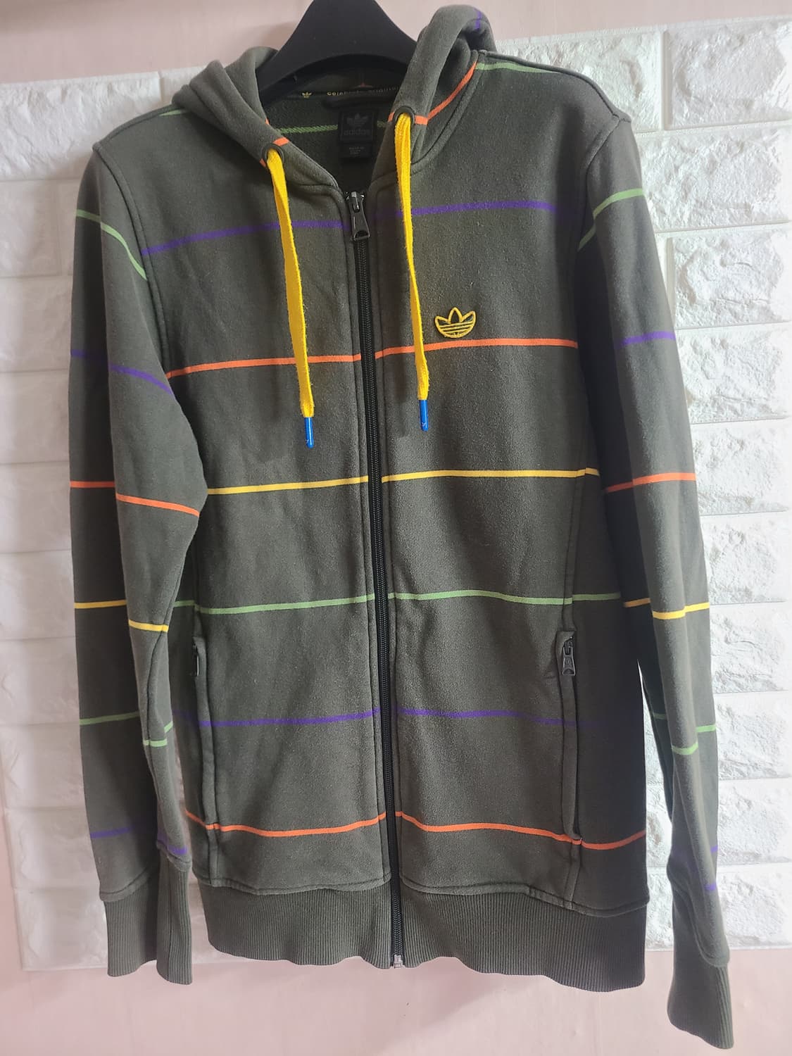 아디다스 올드스쿨 삼선 후드집업 카키 상품이미지1