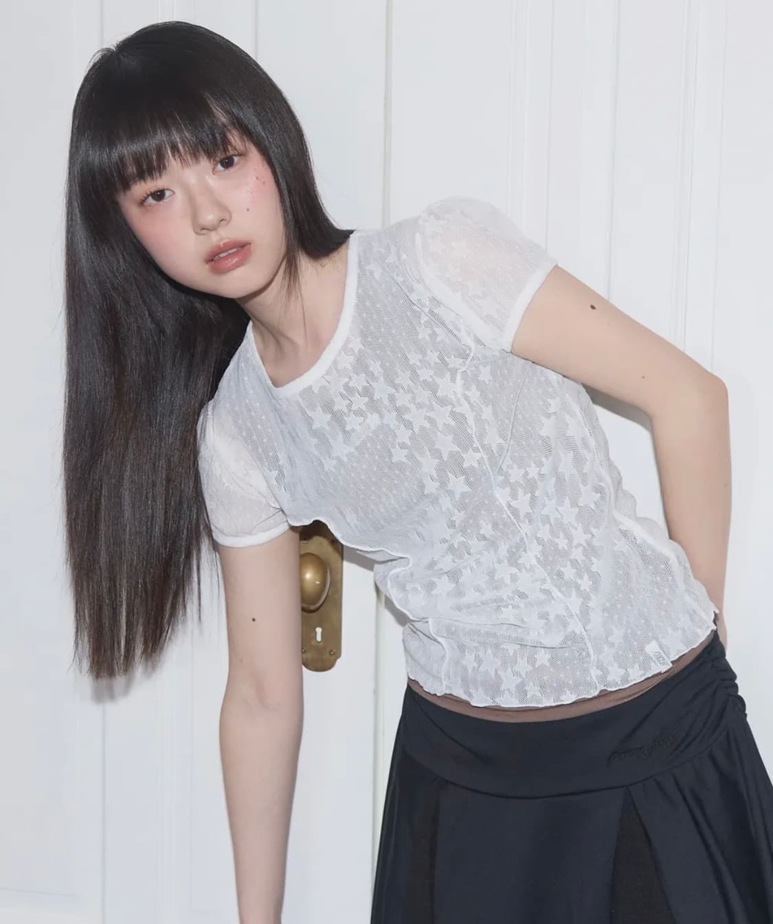 팬시클럽 웨이브 퍼프 레이스 티 (WHITE) 상품이미지1