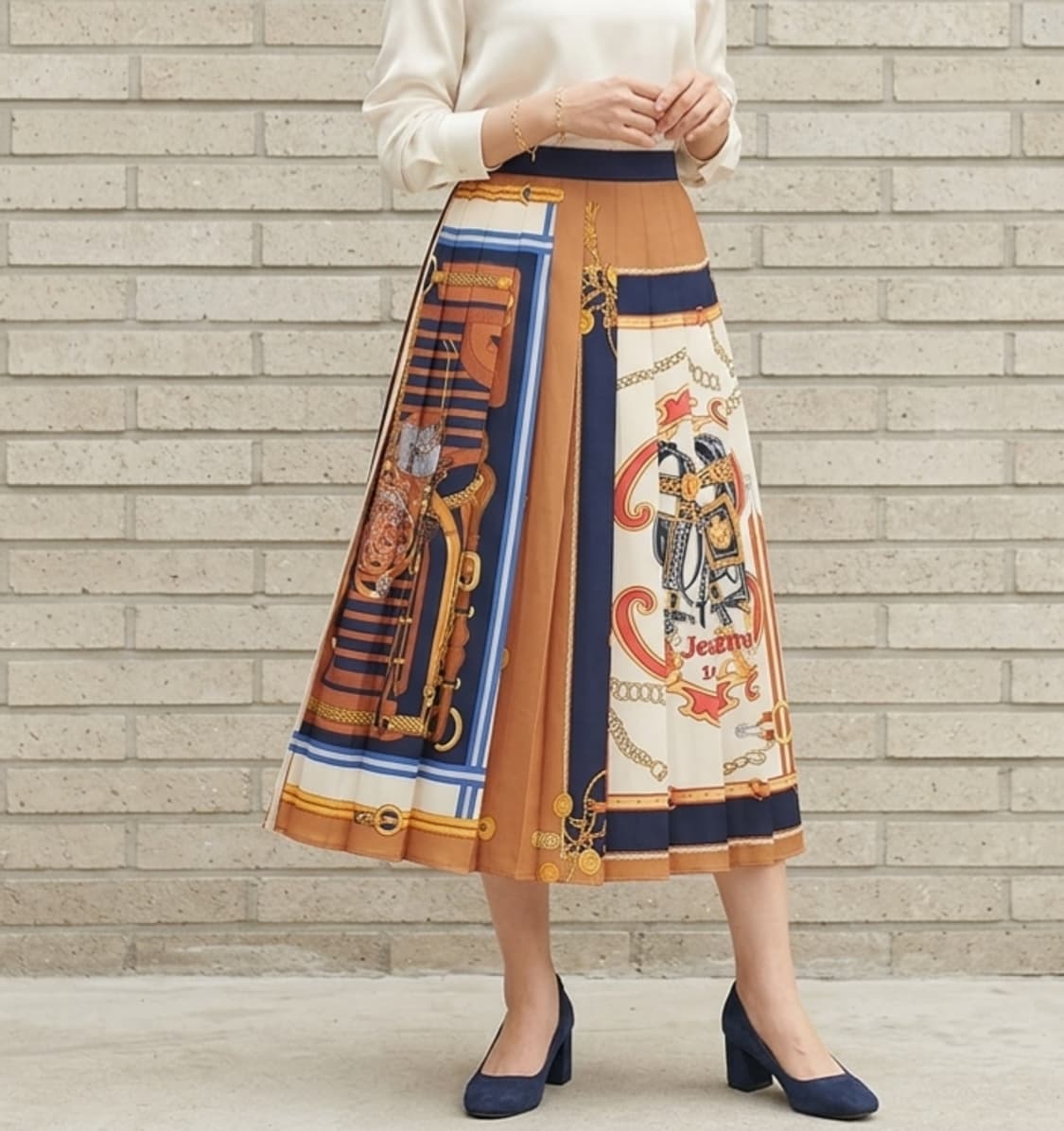 [26]주크 스카프 패턴 플리츠 스커트 상품이미지1