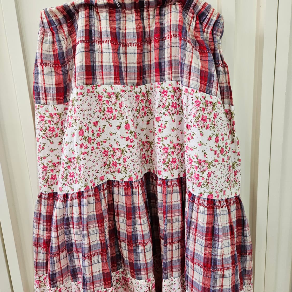 체크 패치 플라워 캉캉 롱원피스 상품이미지4