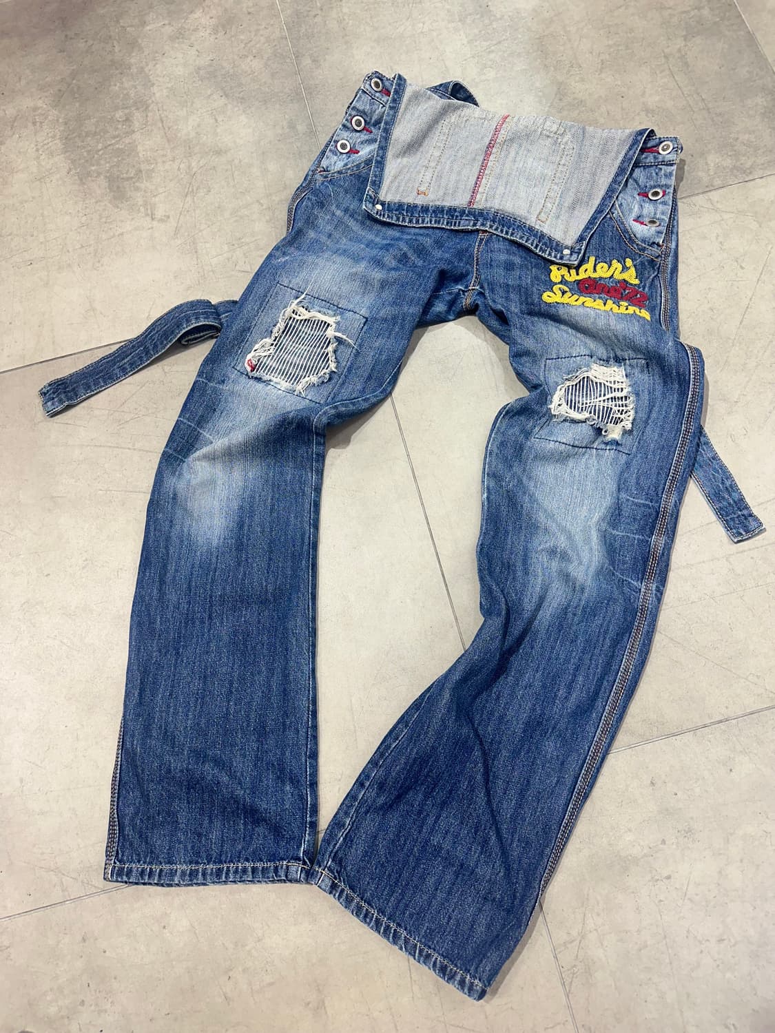 일본 빈티지 자수 데님 오버롤 팬츠 멜빵 바지 상품이미지2