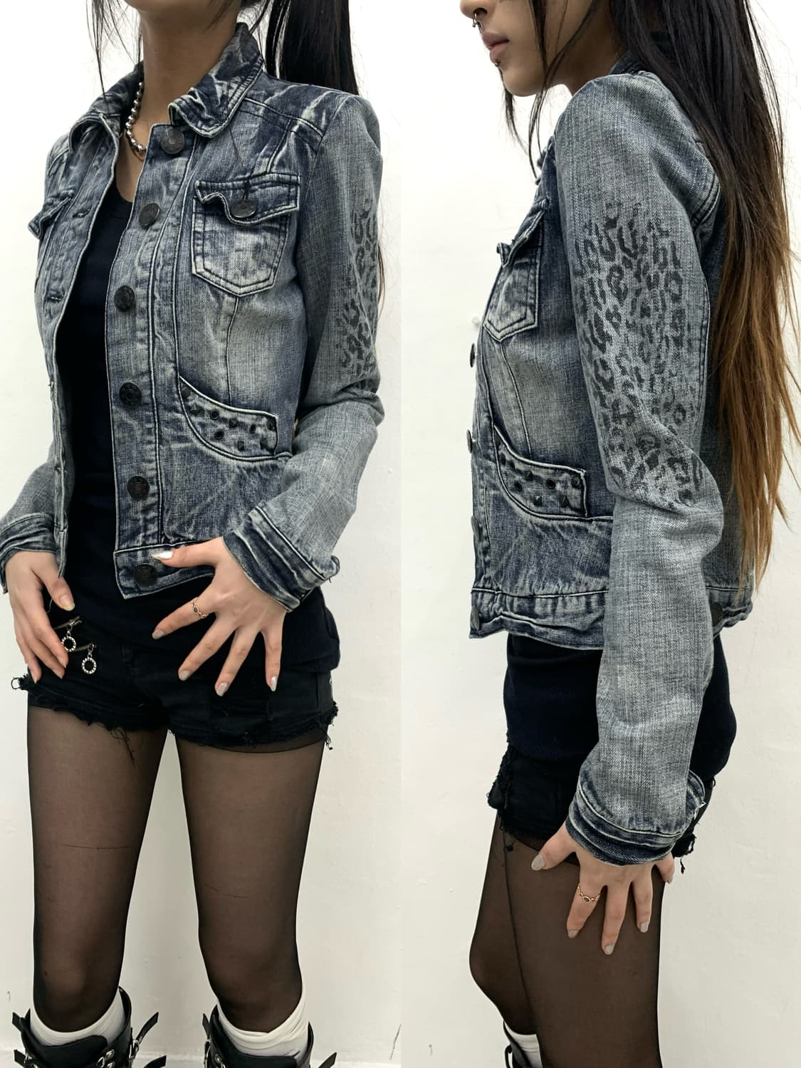 Leopard stud detail denim  상품이미지1