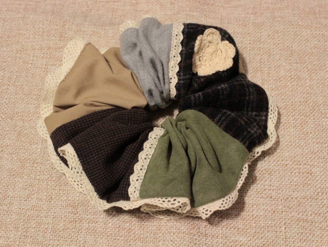 핸드메이드 빈티지 업사이클링 패치워크 스크런치 상품이미지6