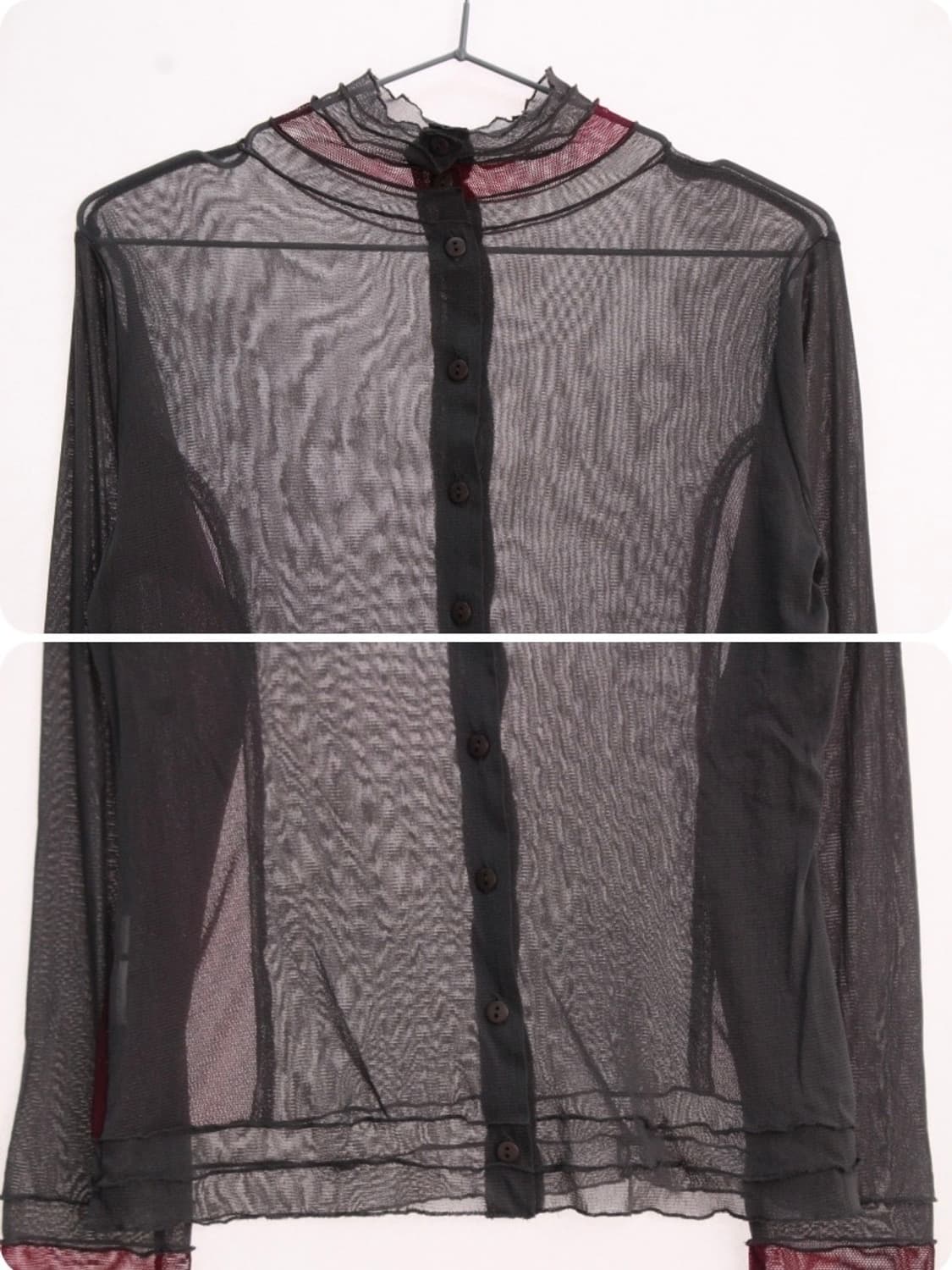 배색 빈티지 시스루 목폴라 블라우스 망사 티셔츠 상품이미지2