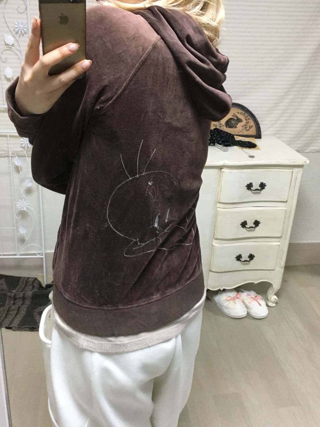 jpn vintage 트위티 벨루아 후드 집업 상품이미지3