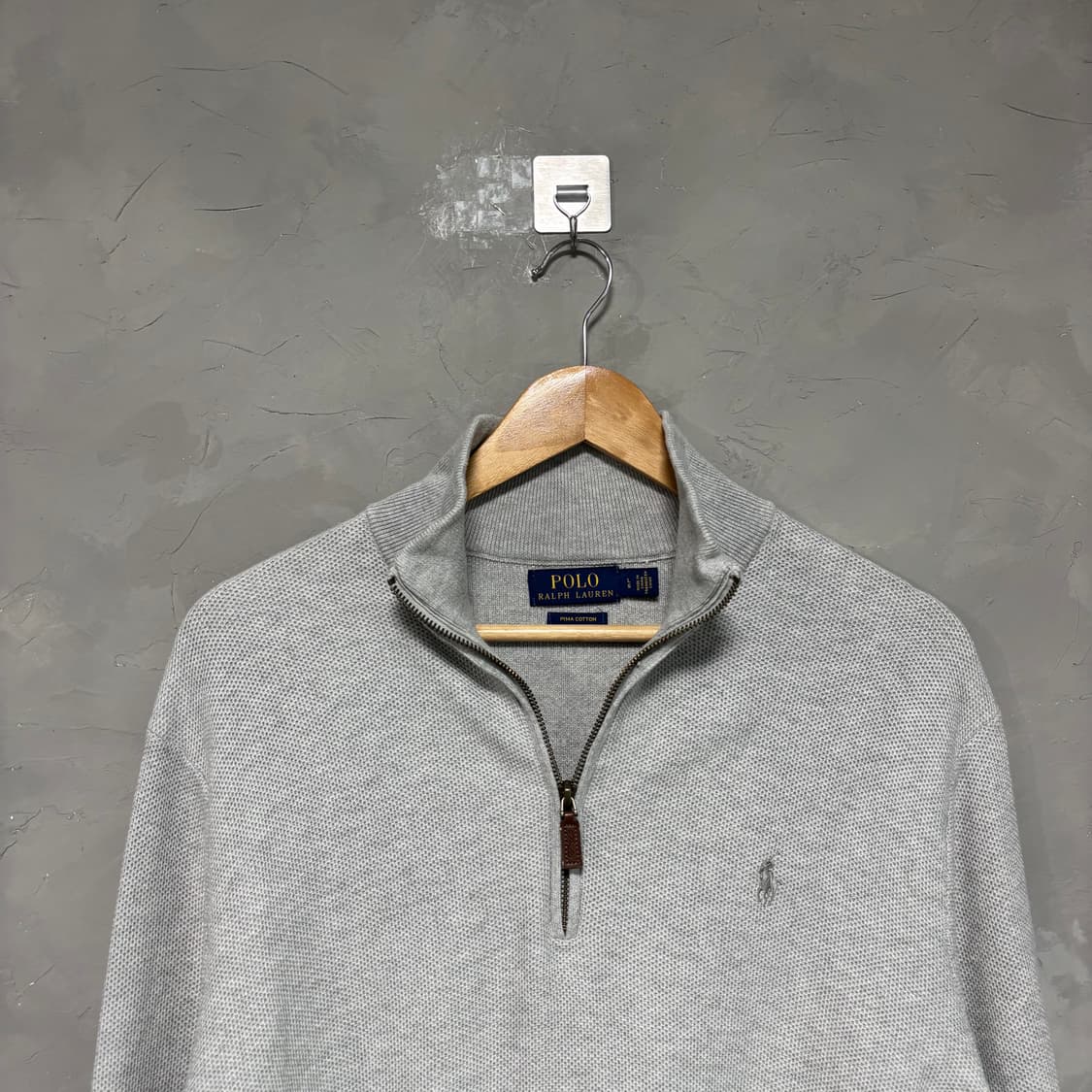폴로 랄프로렌 피마코튼 니트 반집업 라이트 그레이 상품이미지2