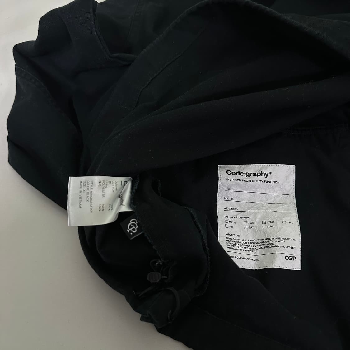 XL 코드그라피 블랙 후드 오버핏 숏야상 상품이미지5