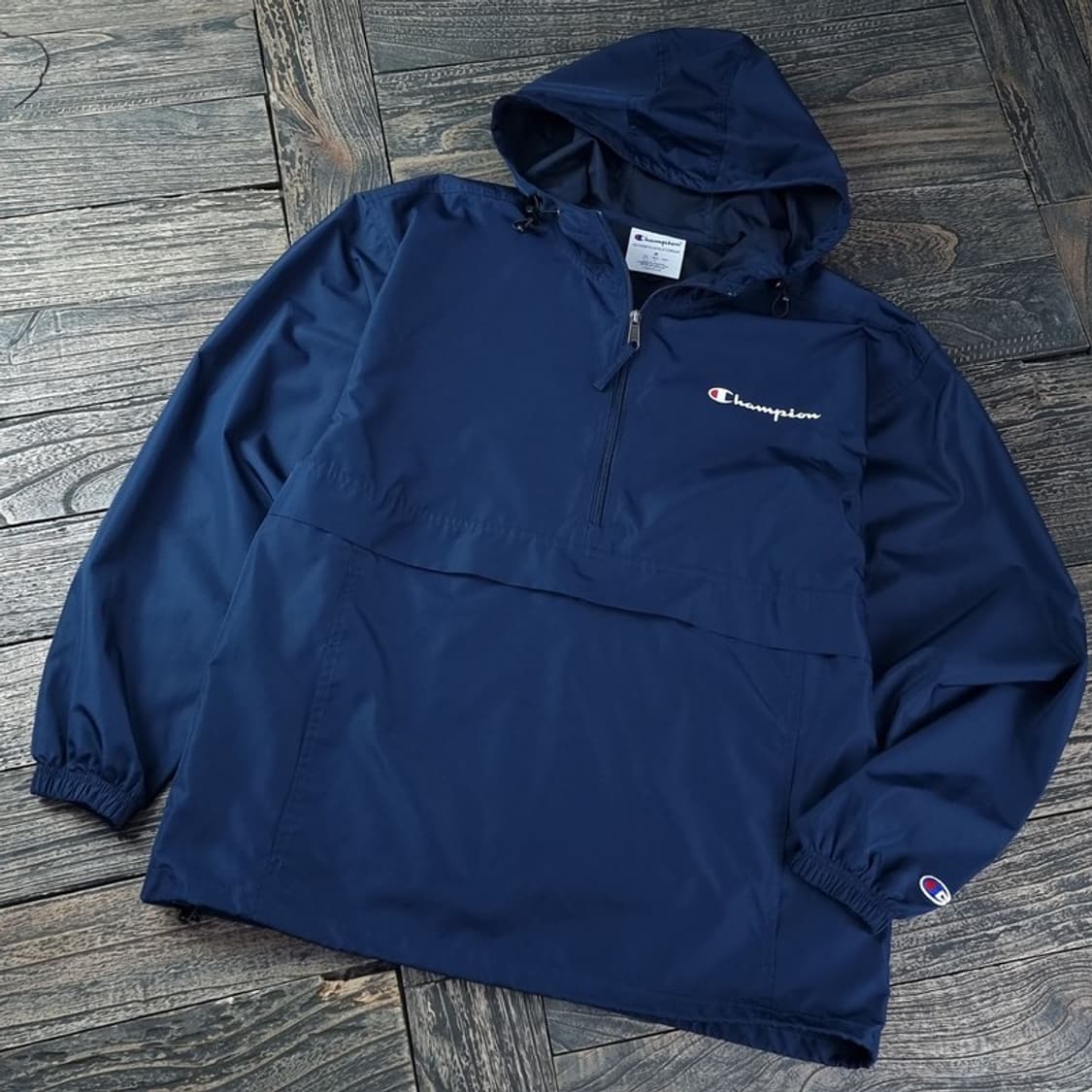 [챔피온] 로고 자수 후드 아노락 바람막이 네이비 M18411 상품이미지1