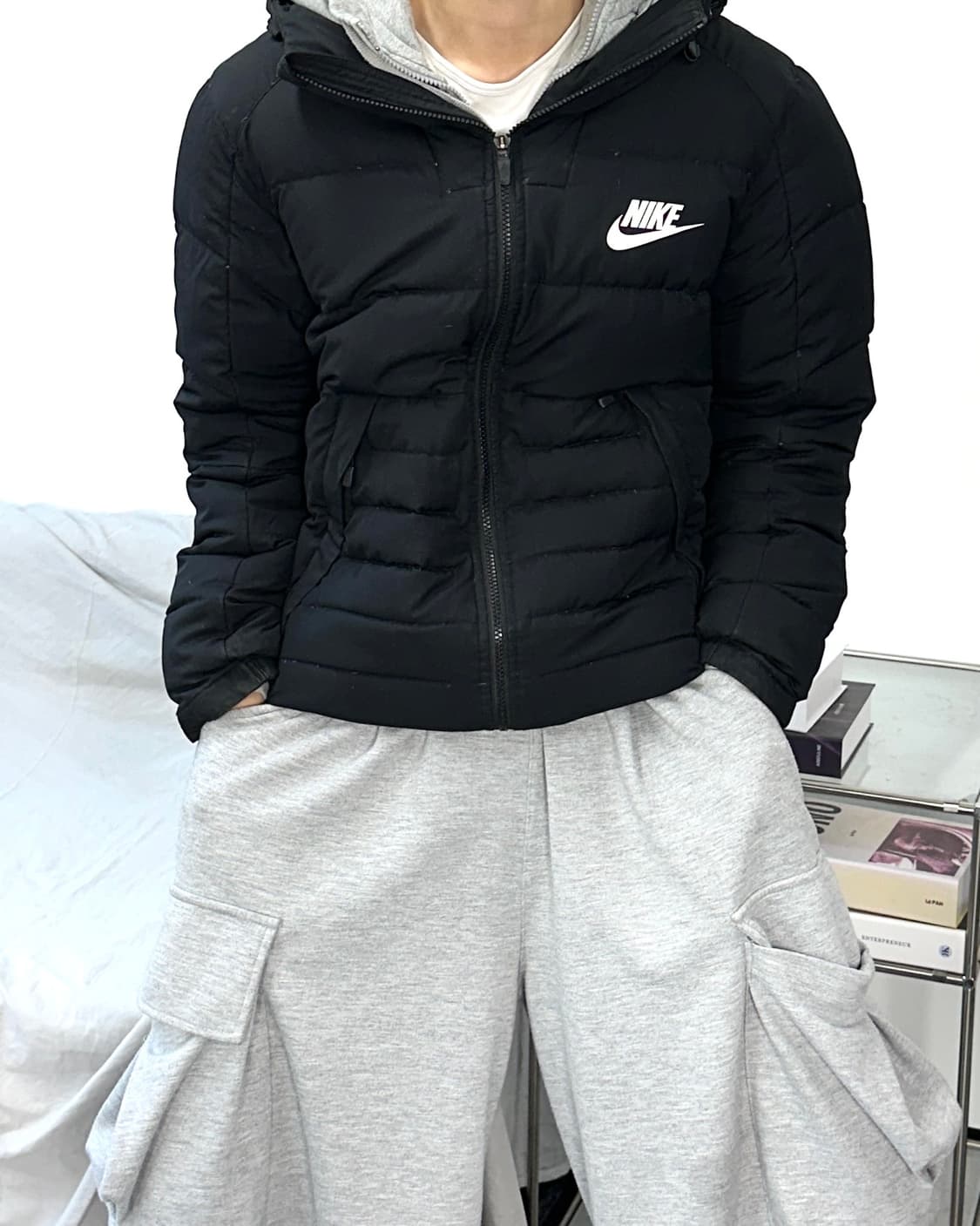 나이키 블랙 후드 경량 패딩 L 상품이미지1