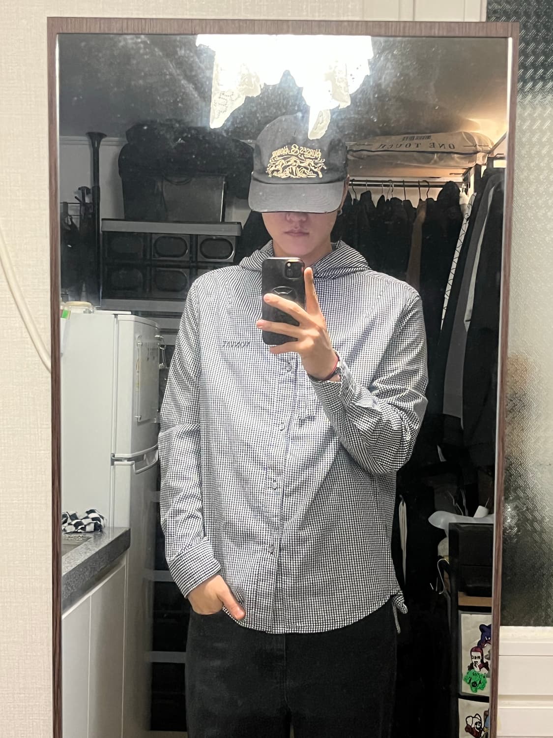 스트링 후드 체크셔츠 vonvat 상품이미지3