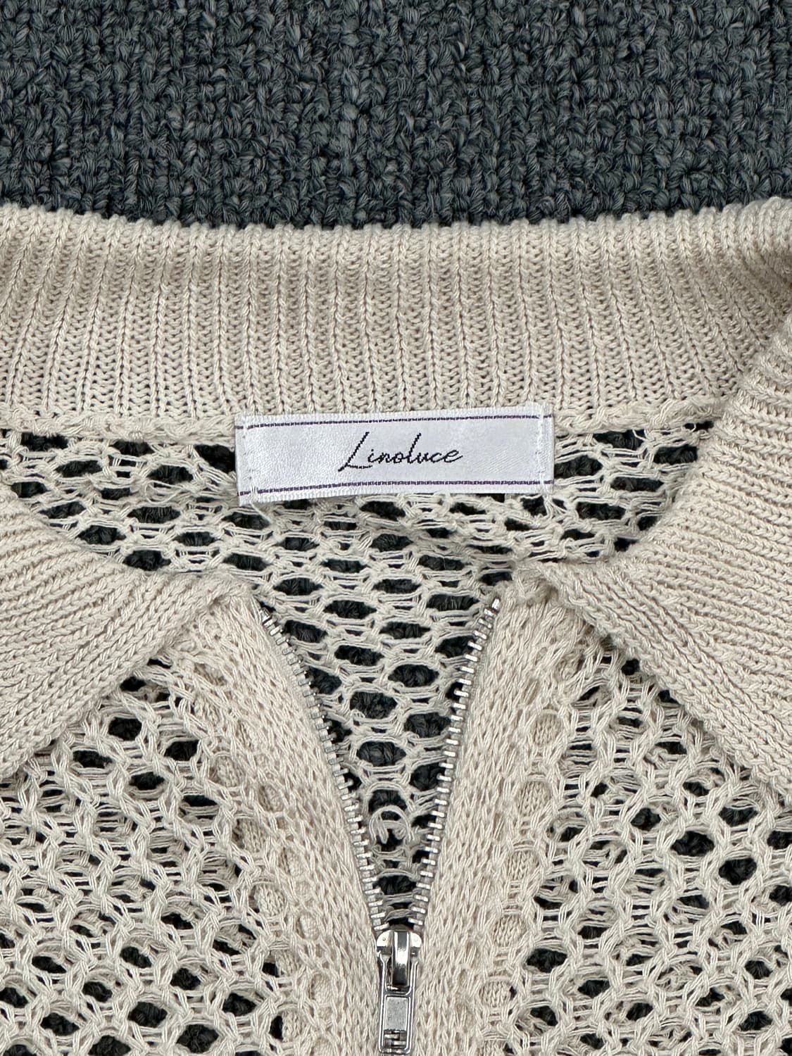 L)Linoluce 빈티지 여성 메쉬 카라 니트집업 상품이미지2