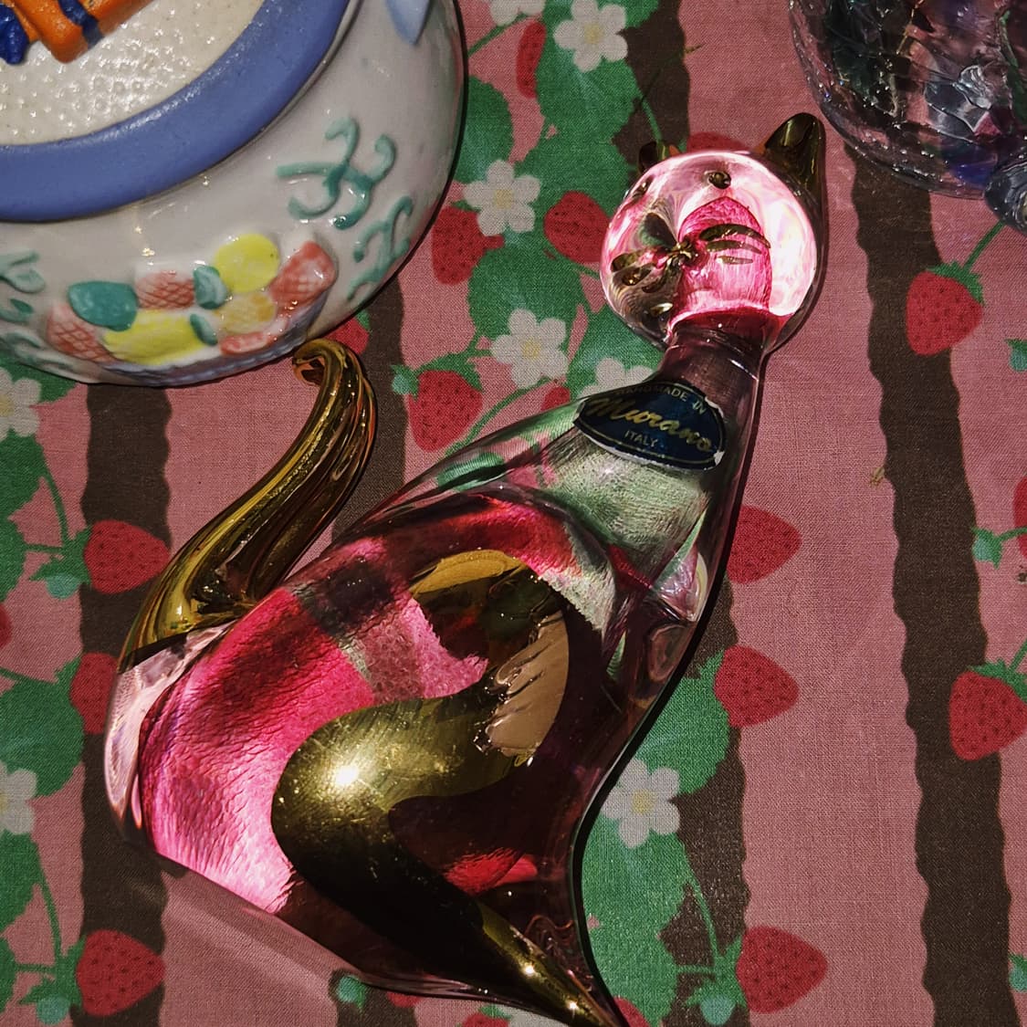 70s 이탈리아 무라노 컬러 22k 유리 고양이 상품이미지10