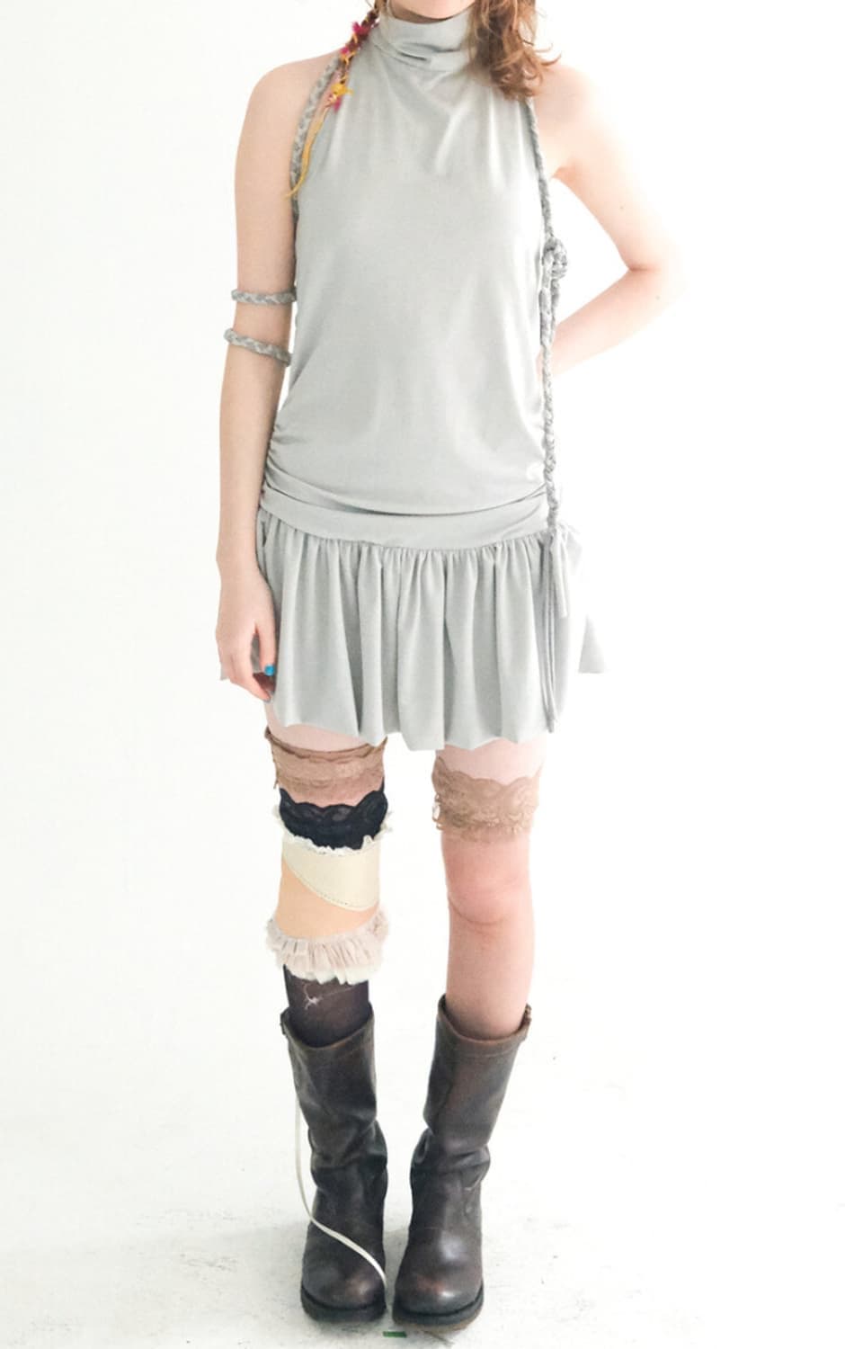 halter neck jersey shirring dress 상품이미지1