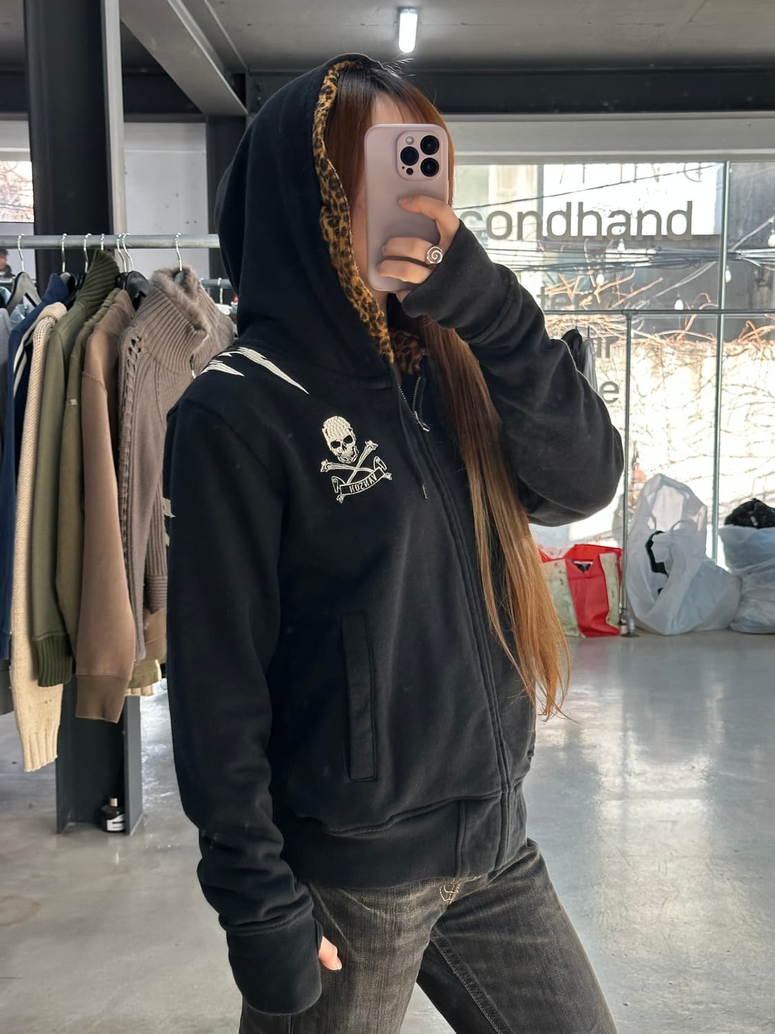 벤슨 넥핸드워머 레오파드 스컬윙 후드집업 상품이미지4