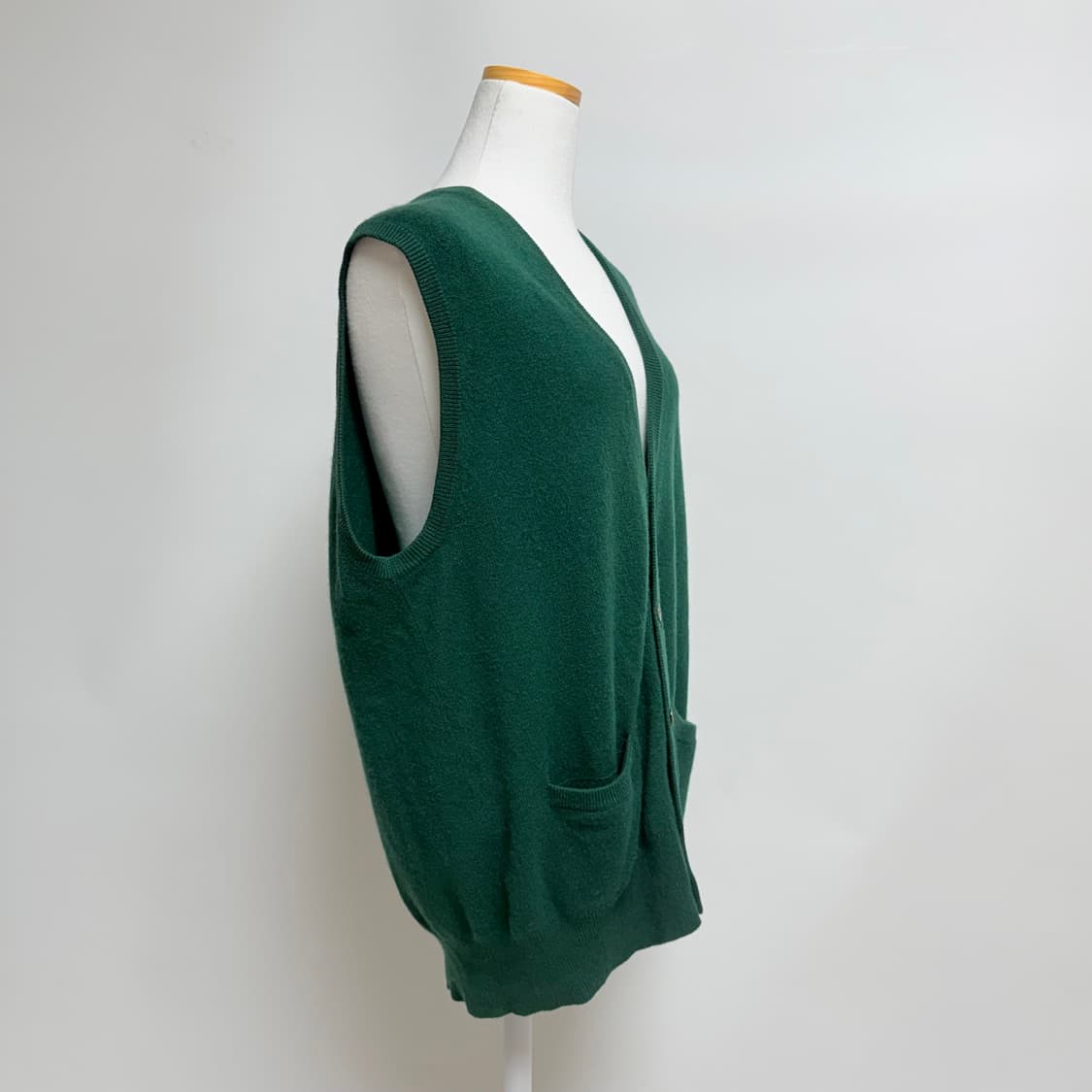[캐시미어 100%] 그린 롱 브이넥 니트 조끼 베스트 LL 상품이미지2