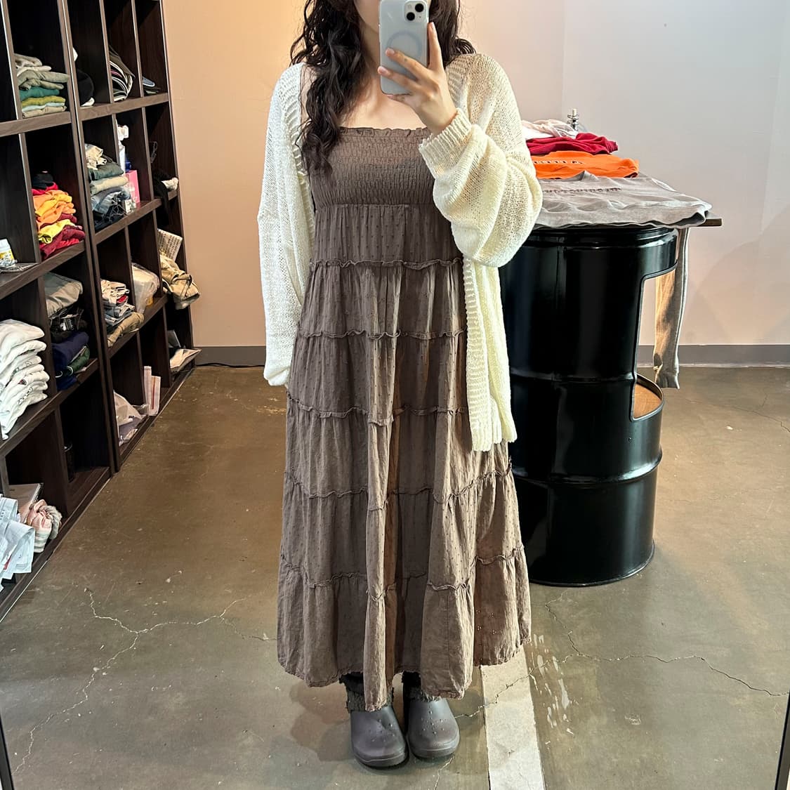 브라운 캉캉 슬리브리스 원피스 상품이미지4