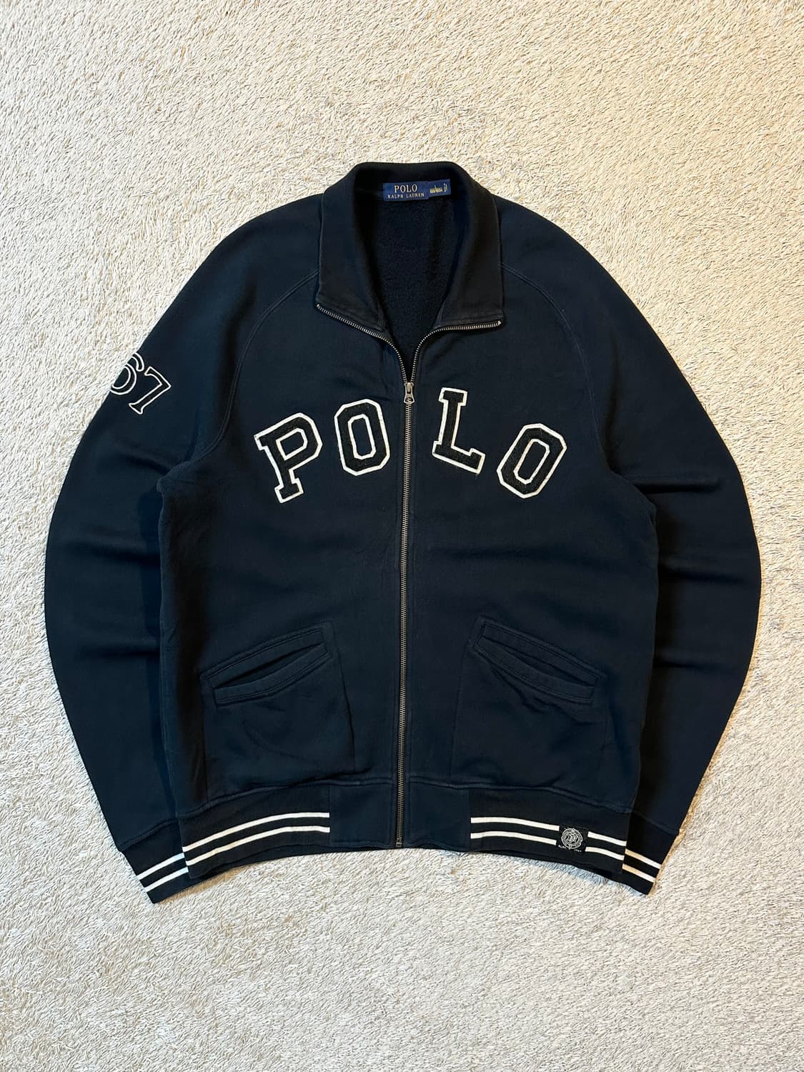 폴로 랄프로렌 신형 스펠아웃 아치로고 코튼 집업 자켓 블랙 상품이미지1
