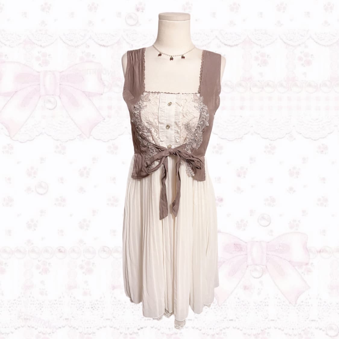 엑시즈팜 라떼갸루 페어리 레이스 포인트 핀터깔 리본 화이트 샤 원피스 상품이미지1