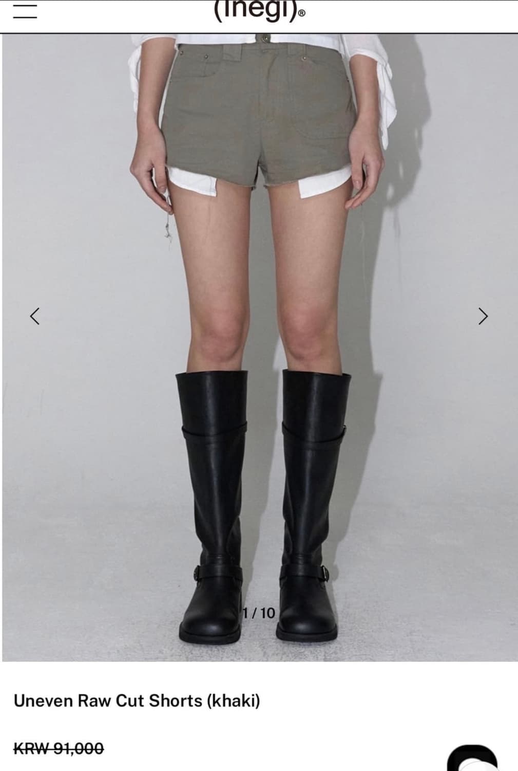 구해요 / 이네기 uneven raw cut shorts 카키 상품이미지1