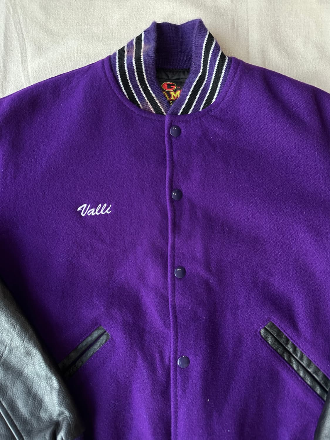 90s USA 울레더 바시티 퍼플 자켓 100 상품이미지3