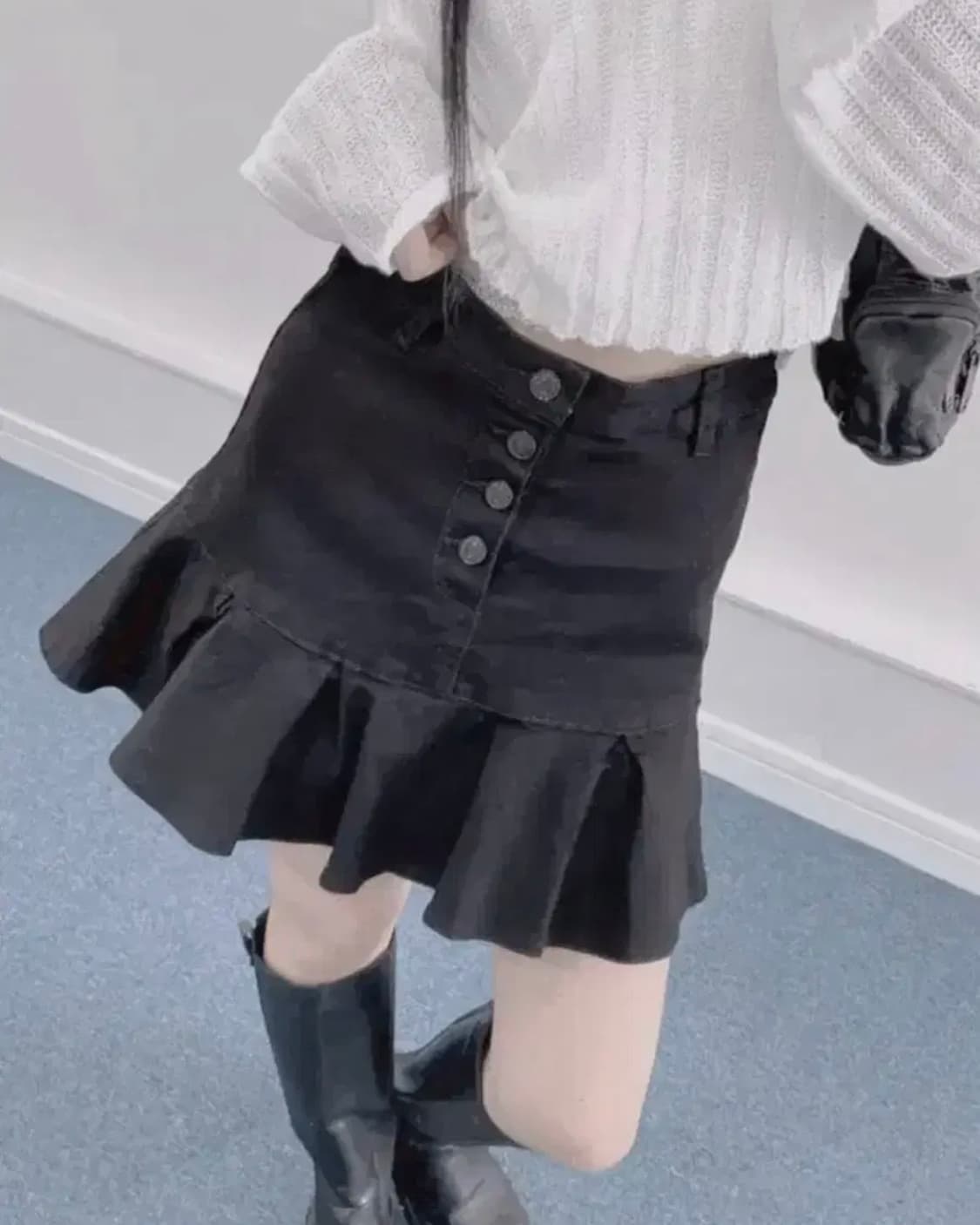 아쿠비클럽 버튼 프릴 데님 스커트 상품이미지1