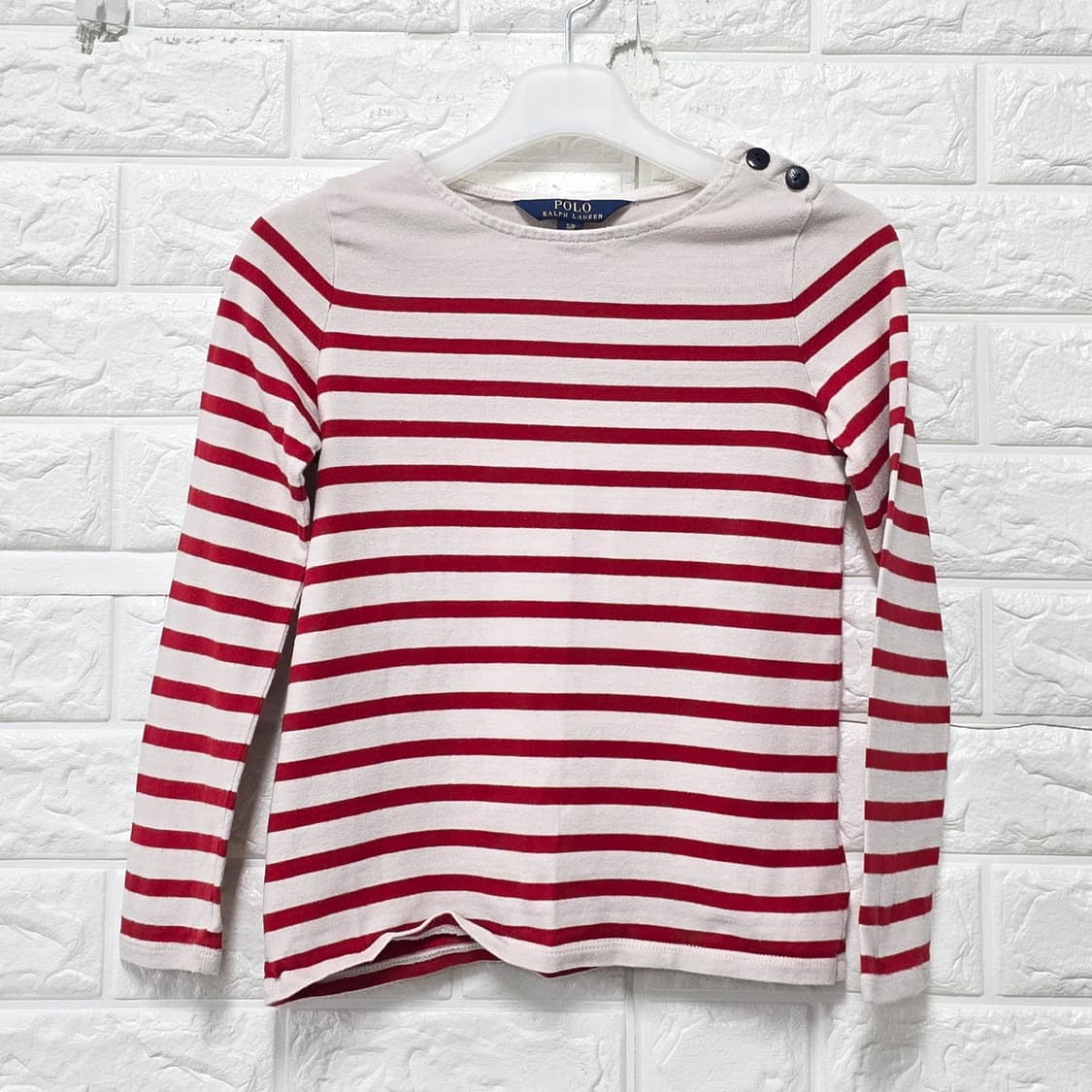 택포) 폴로 랄프로렌 빨간 스트라이프 티셔츠 7Y 상품이미지1