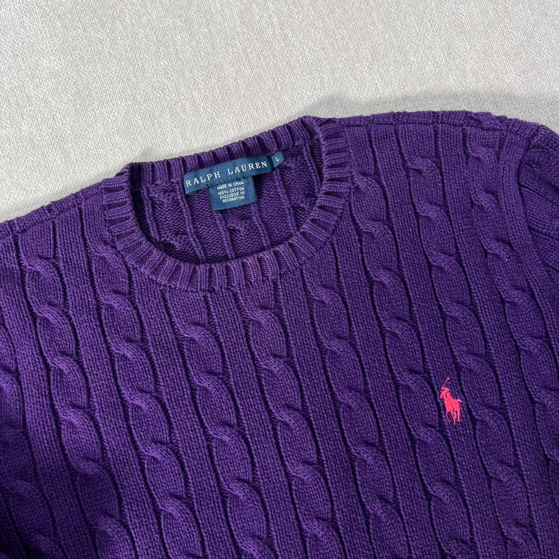 W 95 폴로랄프로렌 코튼 꽈배기 퍼플 니트 상품이미지2