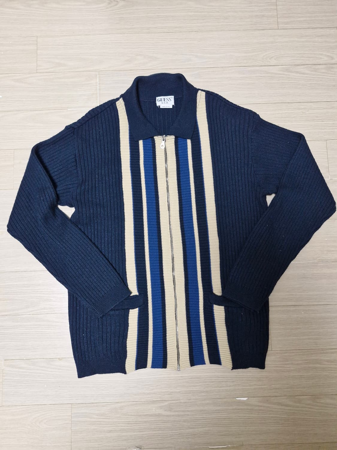 [L] 90s GUESS 스트라이프 집업니트 made in Italy 상품이미지1