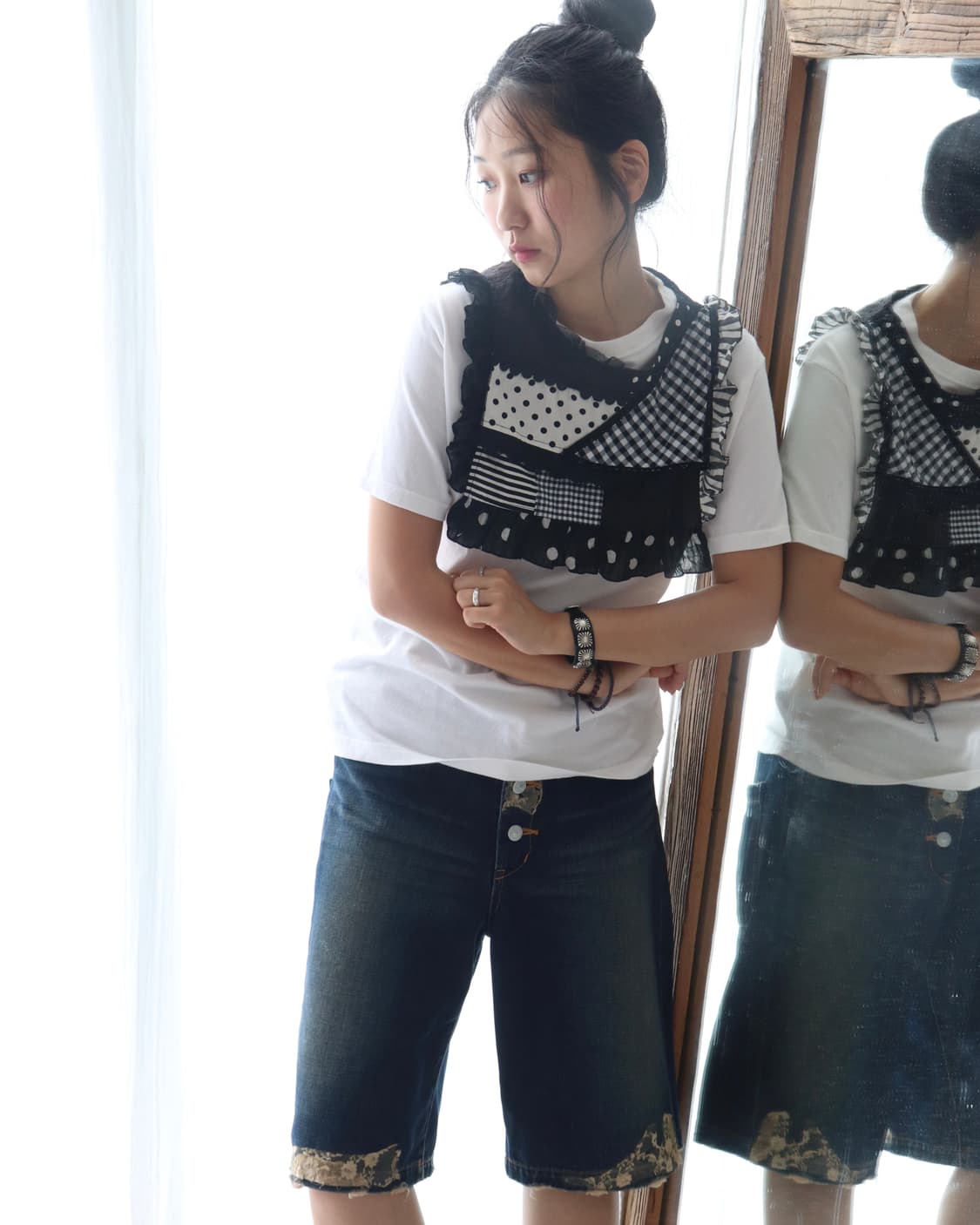[Beams Boy] Tori-To Check Frill T-Shirt 상품이미지6