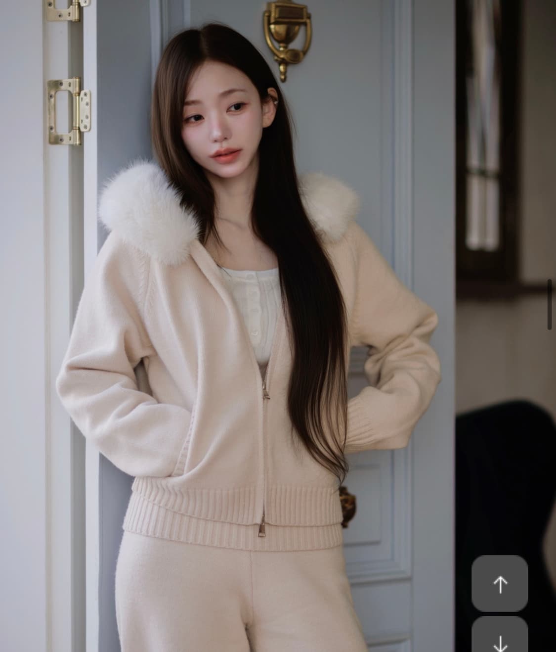 카인다미 퍼 니트 후드 집업 상품이미지1