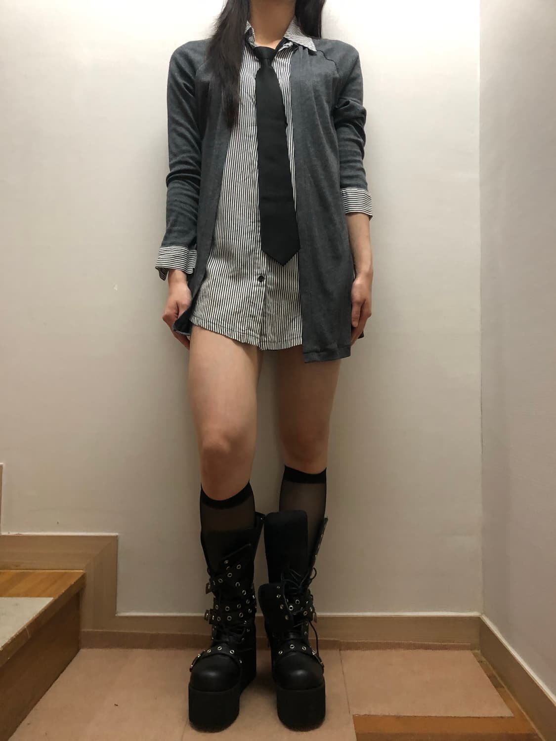 빈티지 가디건 레이어드 셔츠 원피스 상품이미지5