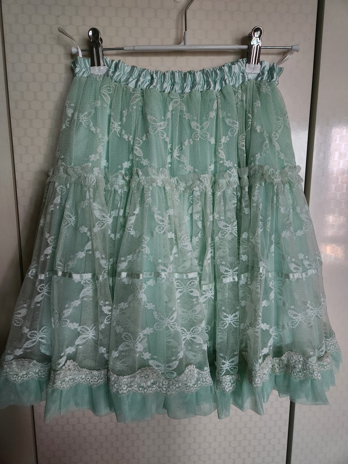 엑시즈팜 민트 레이스 레이어드 스커트 상품이미지3