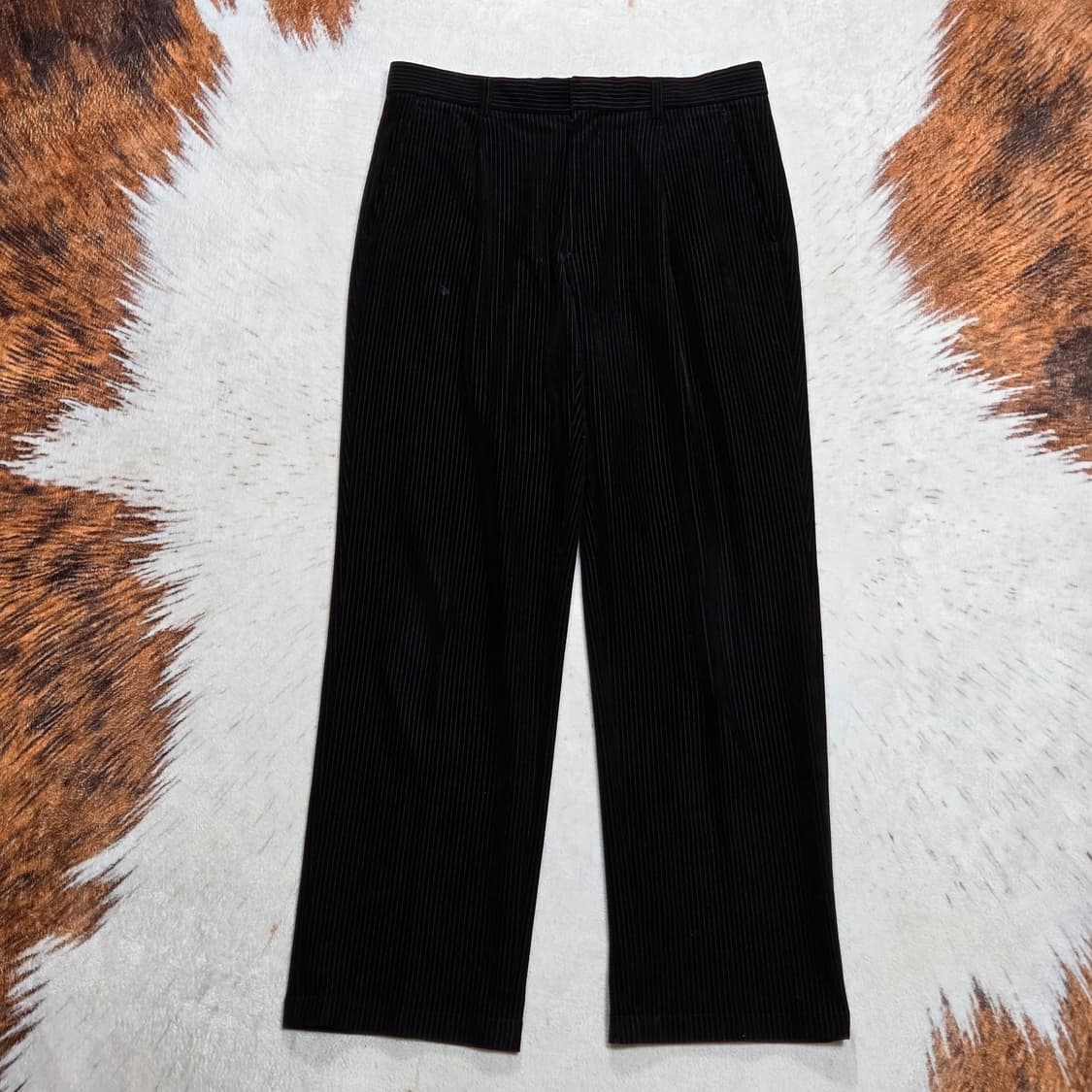 빈티지 블랙 원핀턱 벨벳 코듀로이 팬츠 상품이미지1