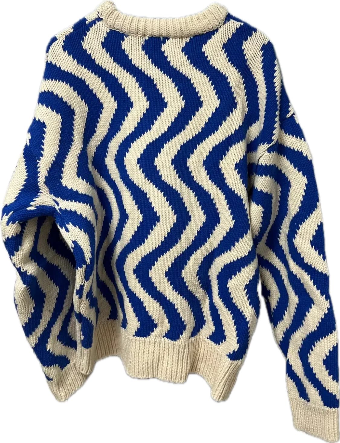 [M, 머플러 세트] STU 22FW 웨이브 라인 자카드 스웨터 블루 상품이미지3