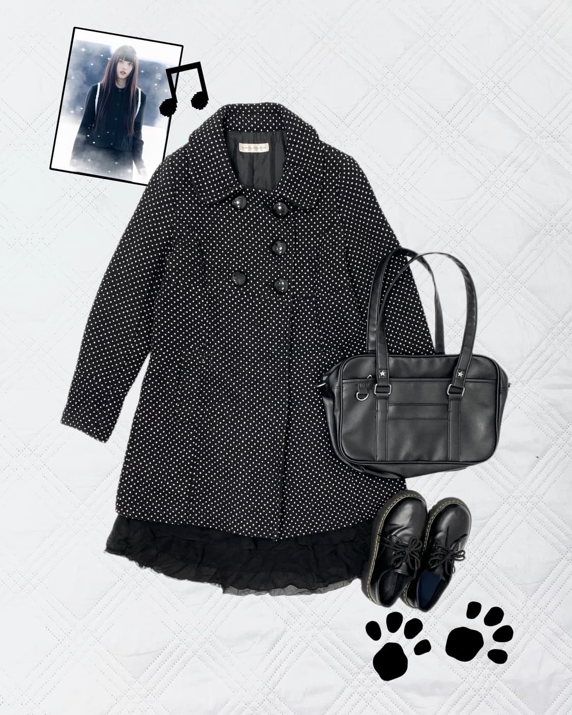 ꒰ঌ 블랙 캣 도쿄걸 도트 코트 ໒꒱ 상품이미지1
