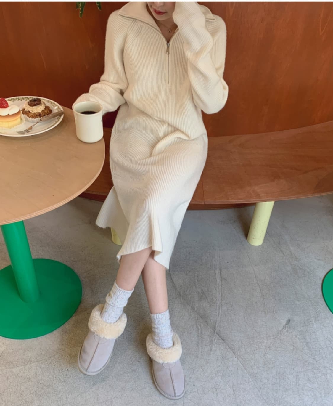 반집업 니트 롱 원피스 상품이미지2